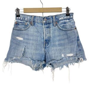 Levi's Jean Shorts Womens Size 27 Blue Denim High Rise Wedgie Distressed Cut Off